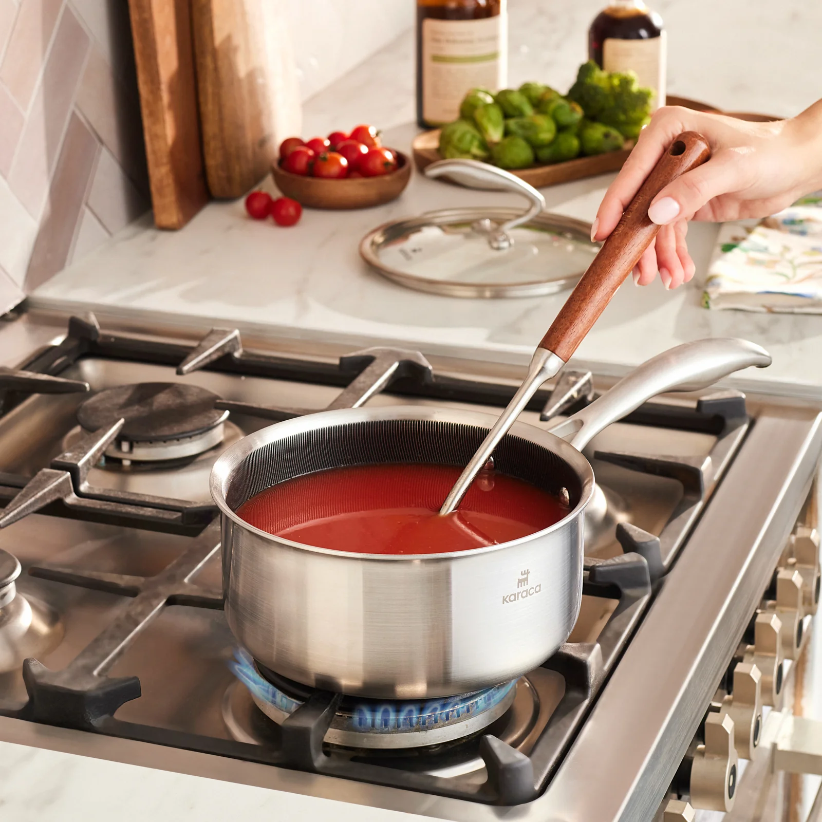 Karaca 5Ply PowerSteel 316+ Stainless Steel Induction Sauce Pan, 18cm, Silver - Image 3
