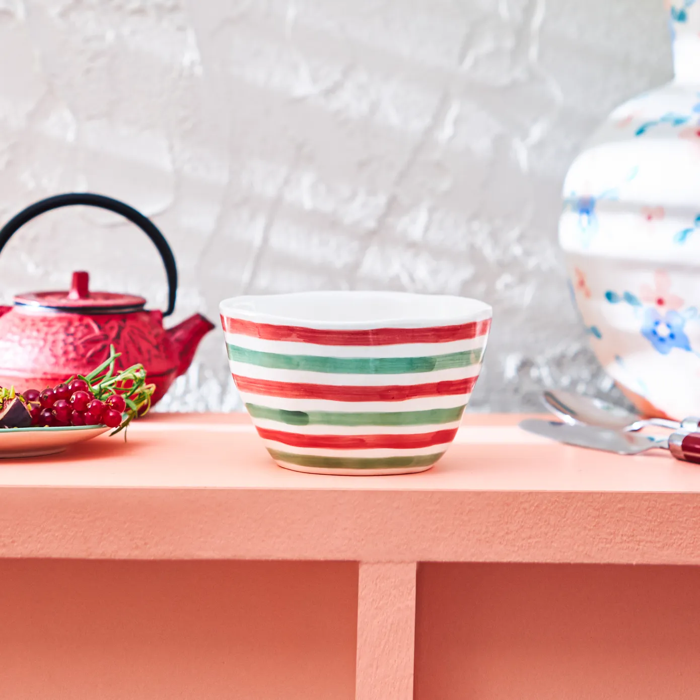 Karaca Primavera Stoneware Bowl, 13cm, Stripes - Image 4