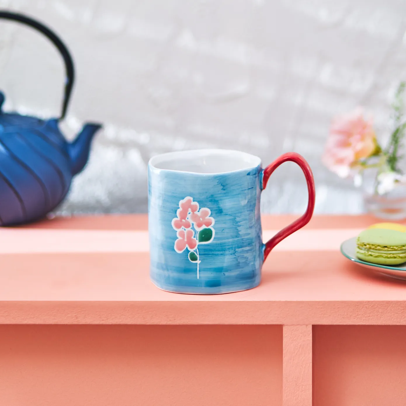 Karaca Primavera Stoneware Mug, 400ml, Blue - Image 2