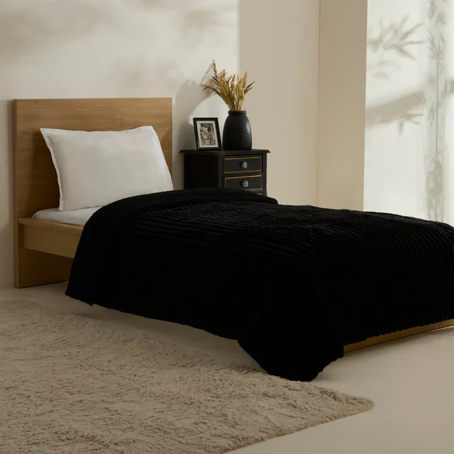 Karaca Stripe Sherpa Blanket, 150x200cm, Black - Image 2