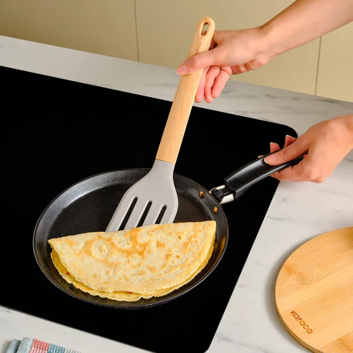 Karaca x Refika Wooden Handled Silicone Slotted Spatula, Grey - Image 3