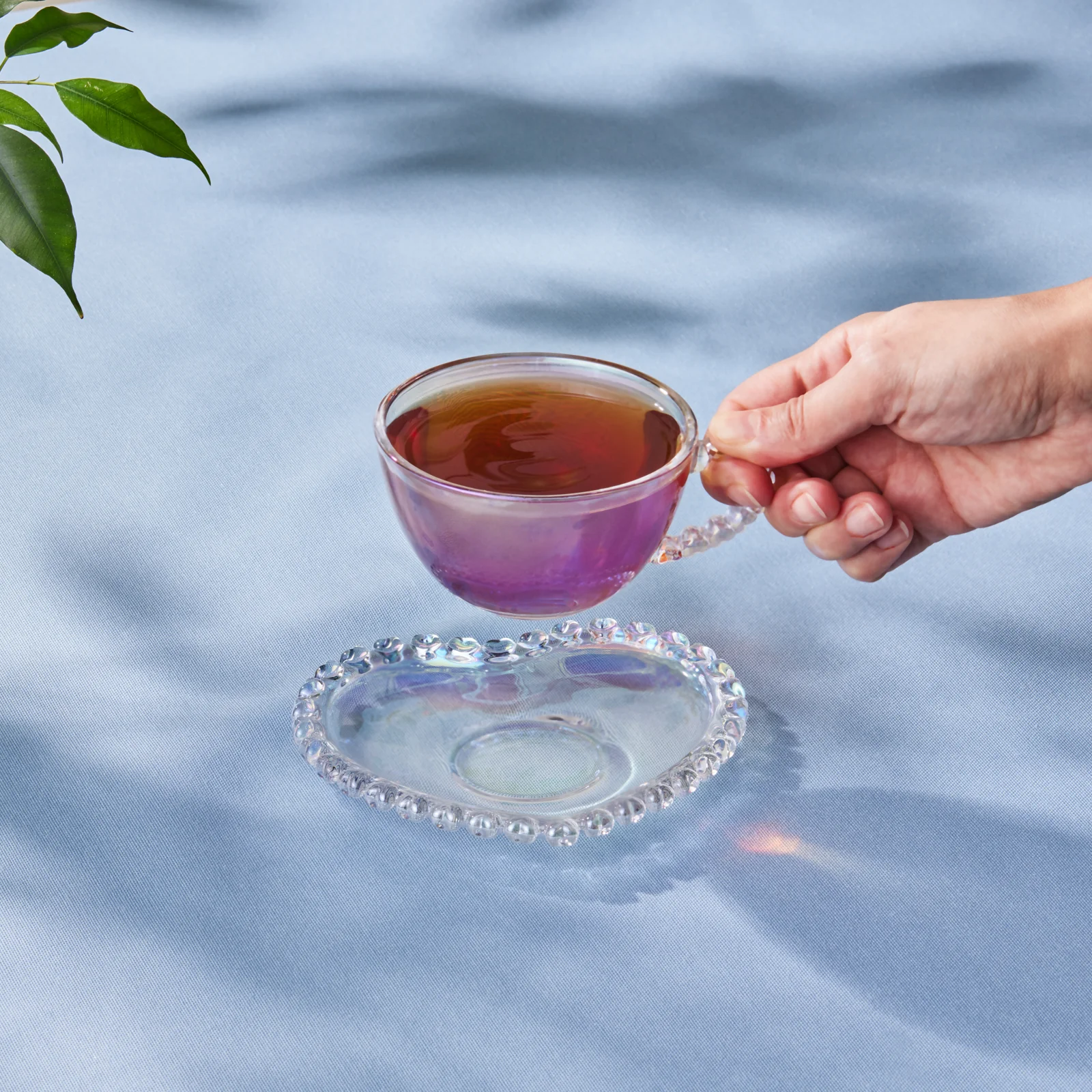 Karaca Rory Glass Tea Cup and Saucer, 200ml, Clear - Image 2