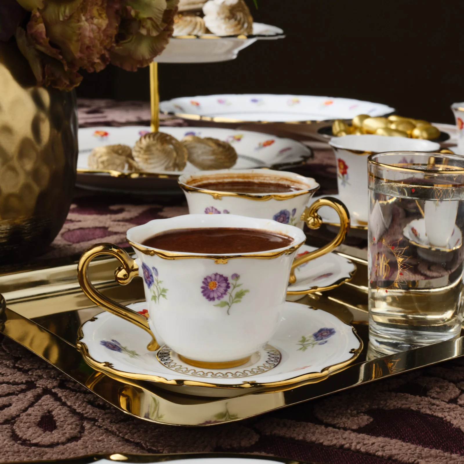 Karaca Royal Bone China Diana 12-Piece Espresso Turkish Coffee Cup for 6 People, 90ml, White Gold - Image 2
