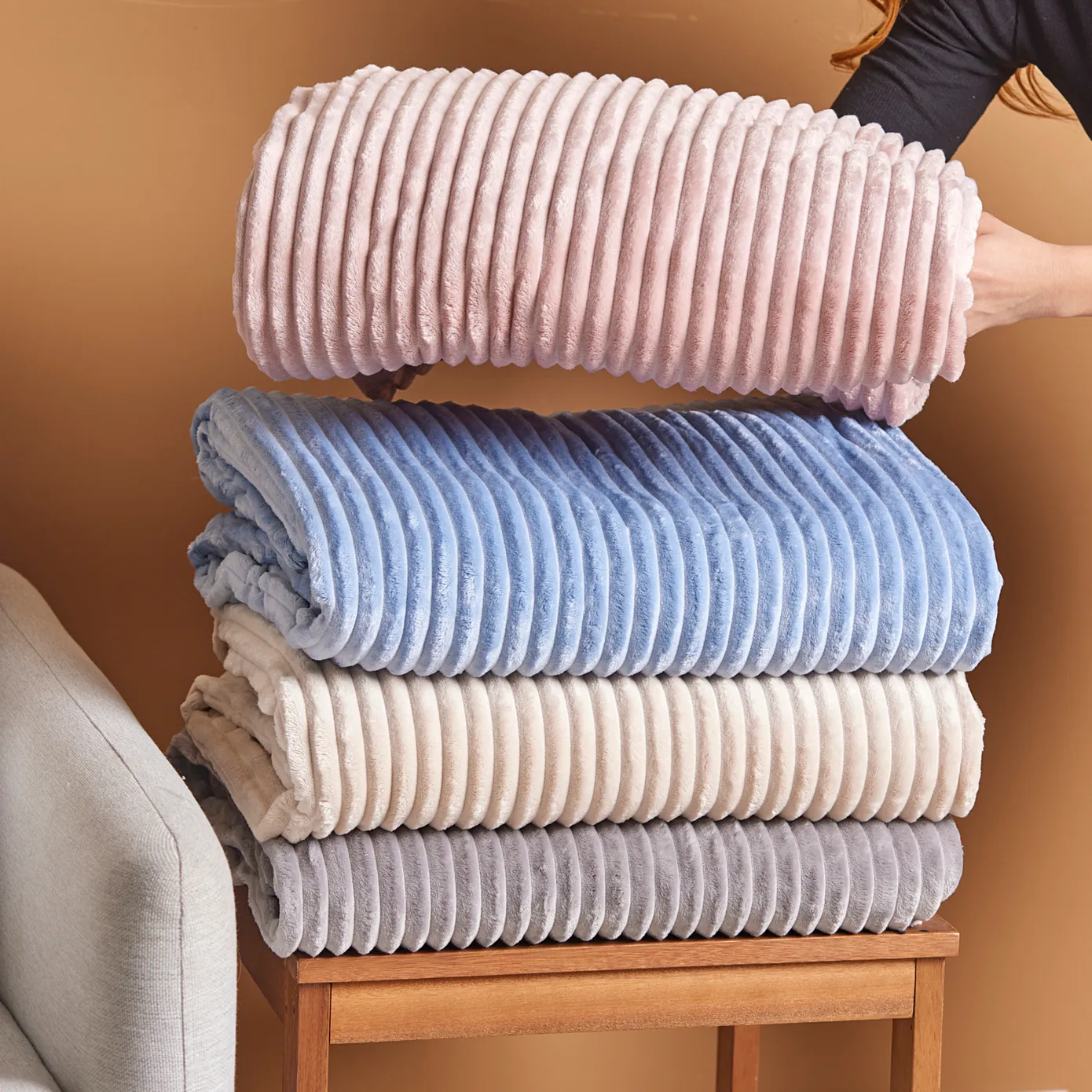 Karaca Ruby Stripe Wellsoft Blanket, Double, Blue - Image 7