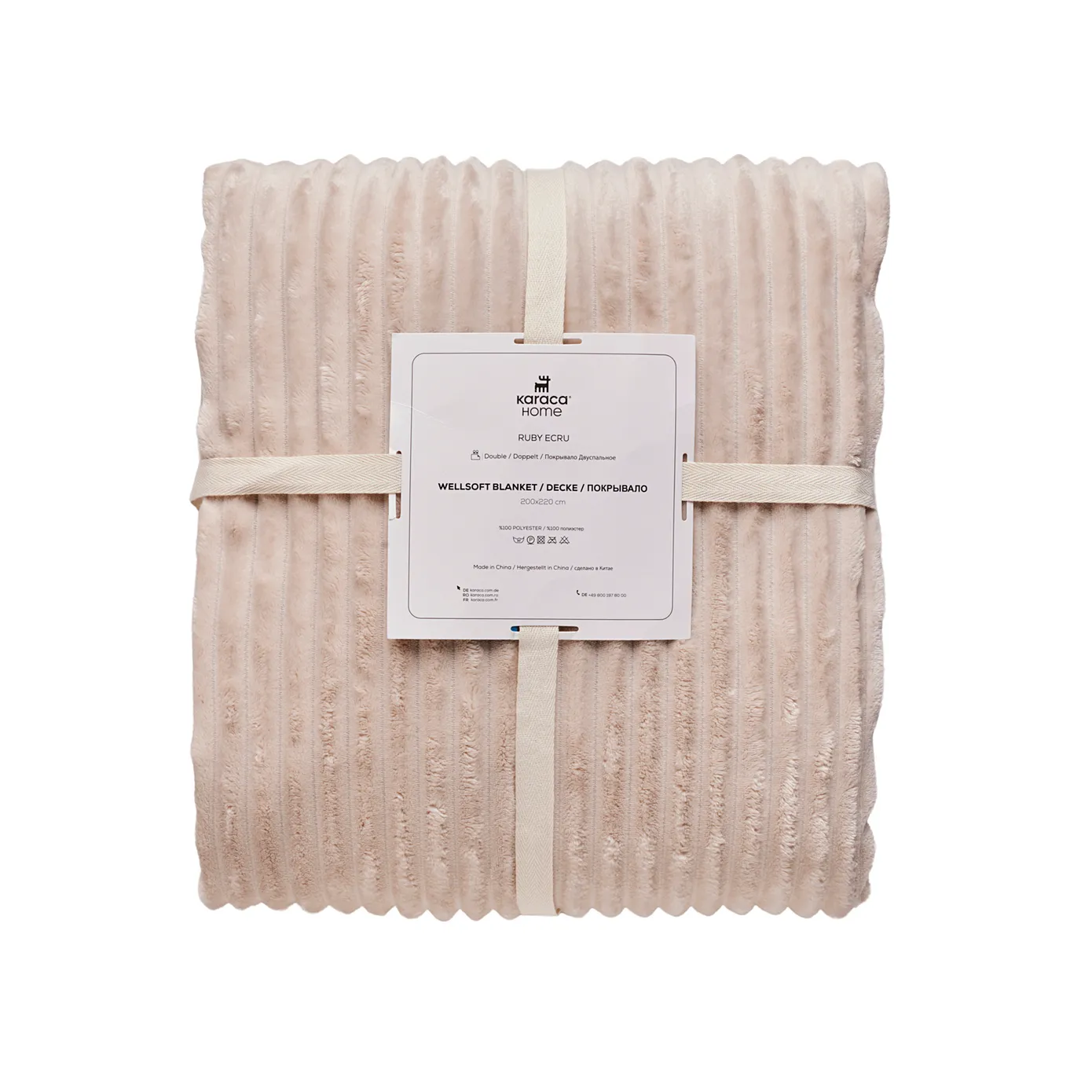 Karaca Ruby Stripe Wellsoft Blanket, Double, Ecru - Image 5