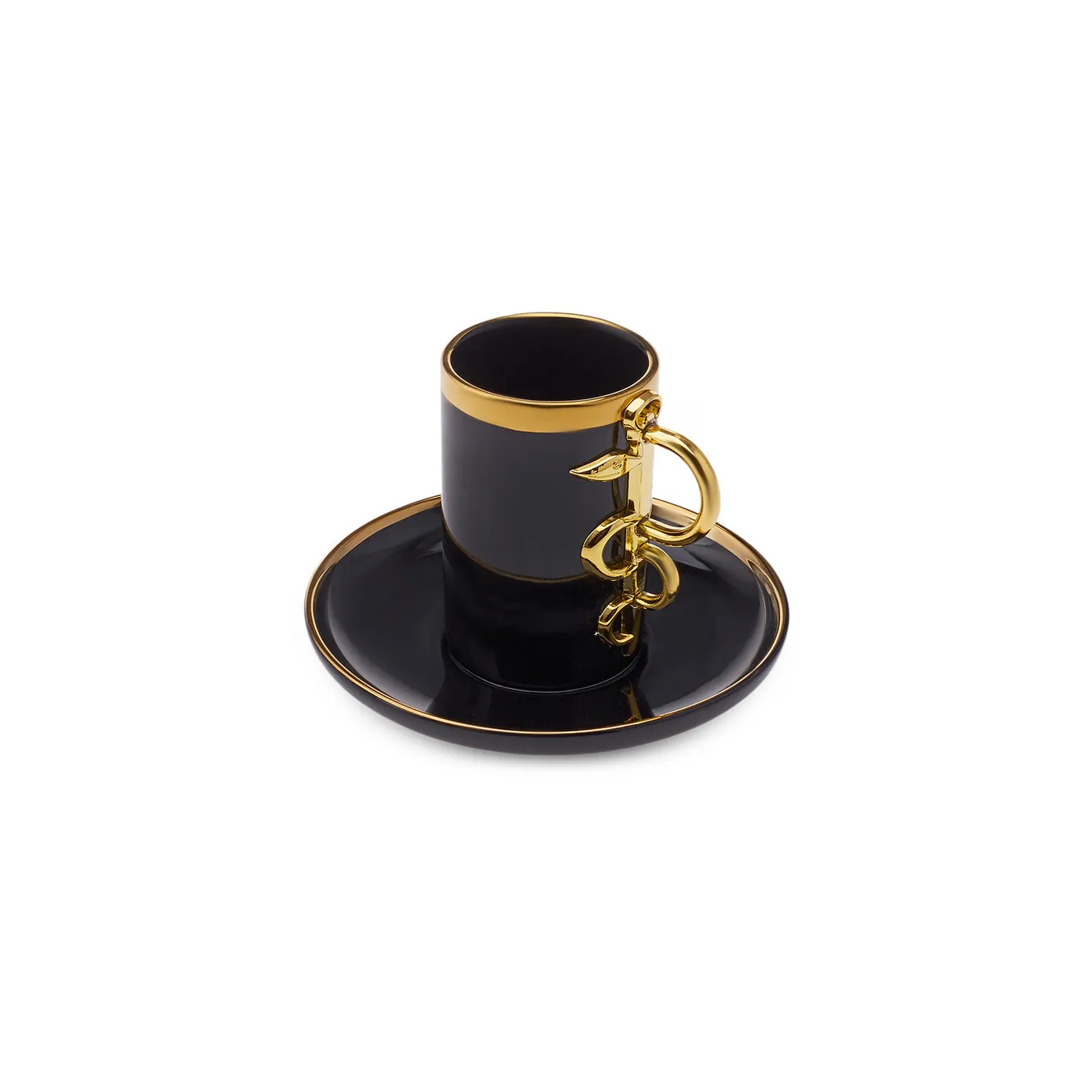 Karaca Şahmeran 4-Piece Porcelain Espresso Turkish Coffee Cup Set for 2 People, 100ml, Black Gold - Image 6