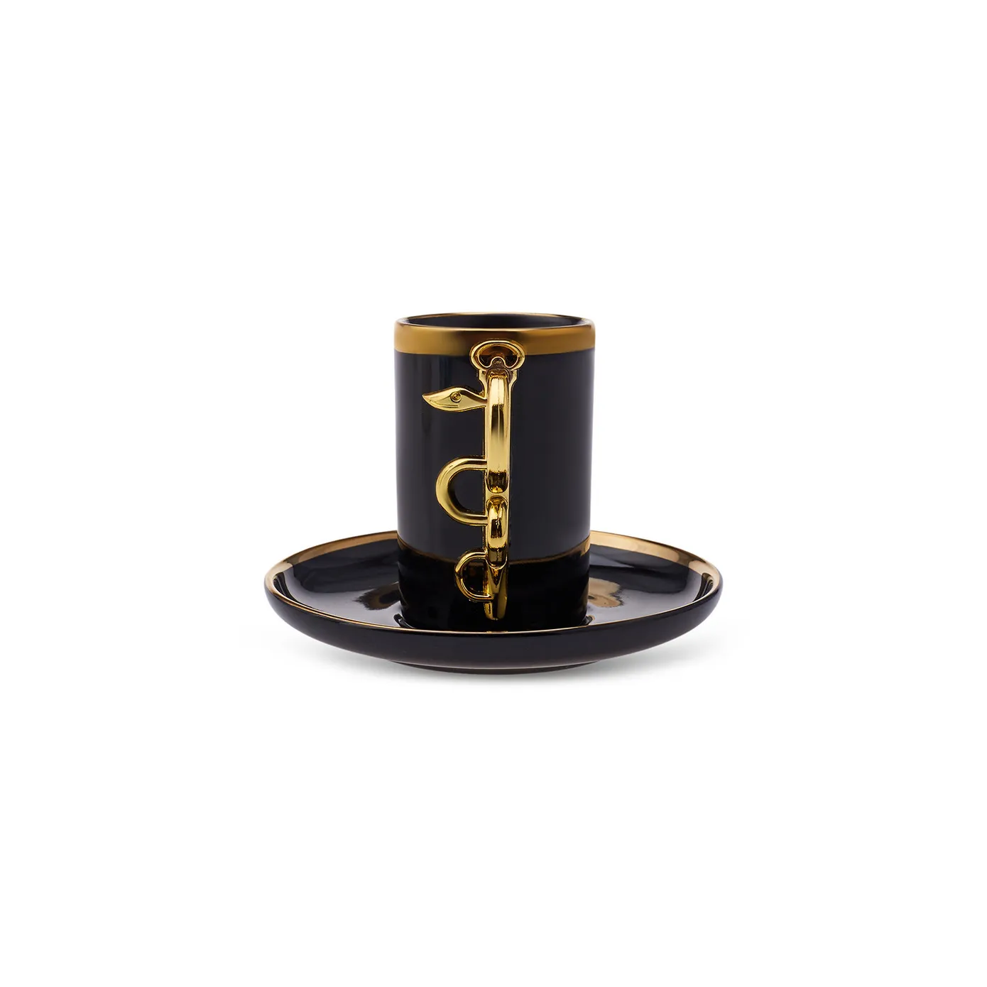 Karaca Şahmeran 4-Piece Porcelain Espresso Turkish Coffee Cup Set for 2 People, 100ml, Black Gold - Image 7
