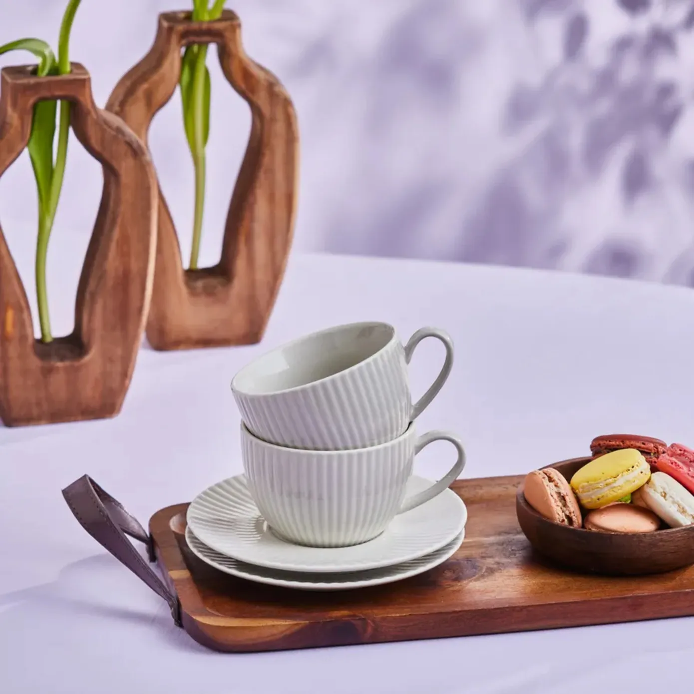 Karaca Seashell 12-Piece Porcelain Tea Cup and Saucer Set for 6 People, 200ml, Light Grey - Image 4