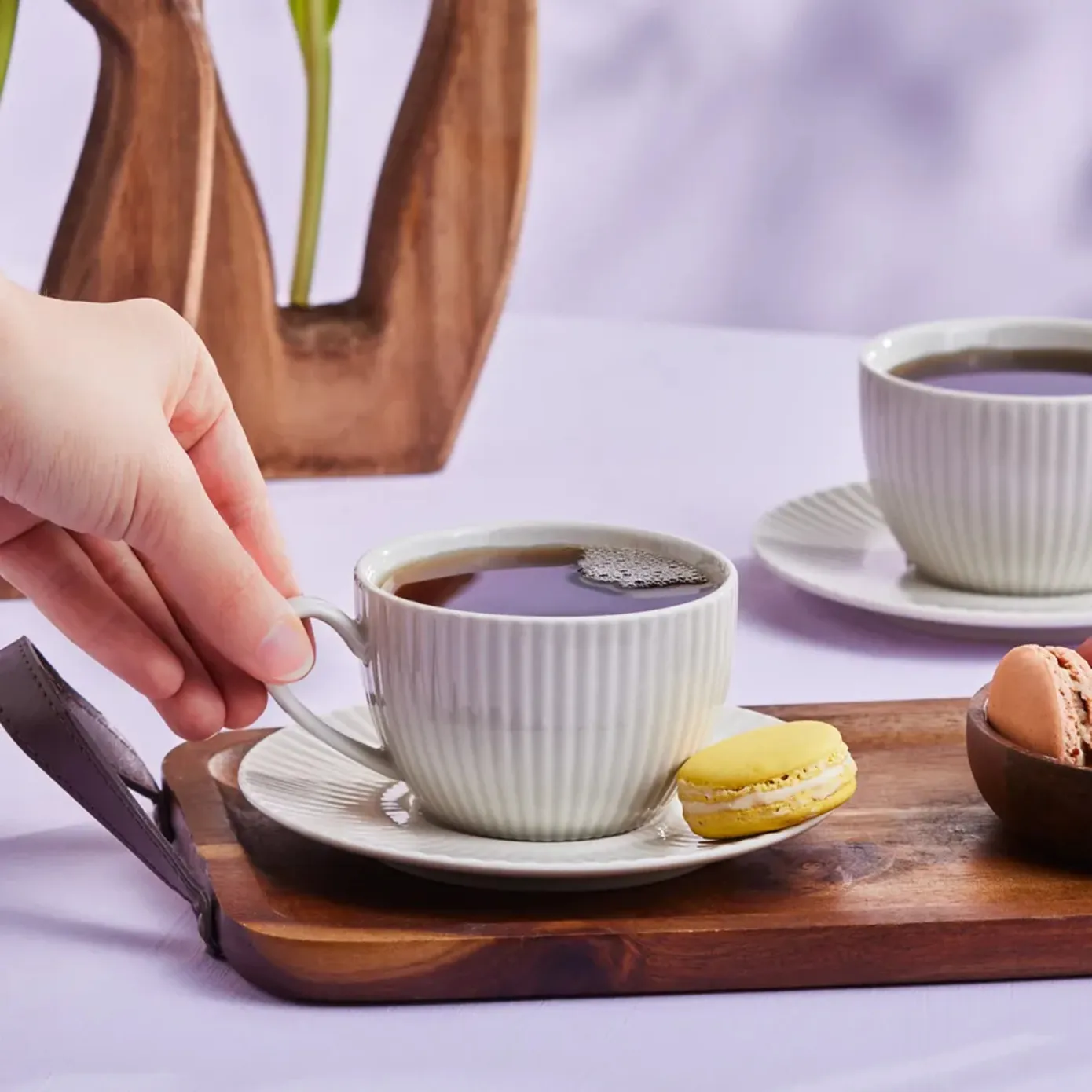 Karaca Seashell 12-Piece Porcelain Tea Cup and Saucer Set for 6 People, 200ml, Light Grey - Image 5