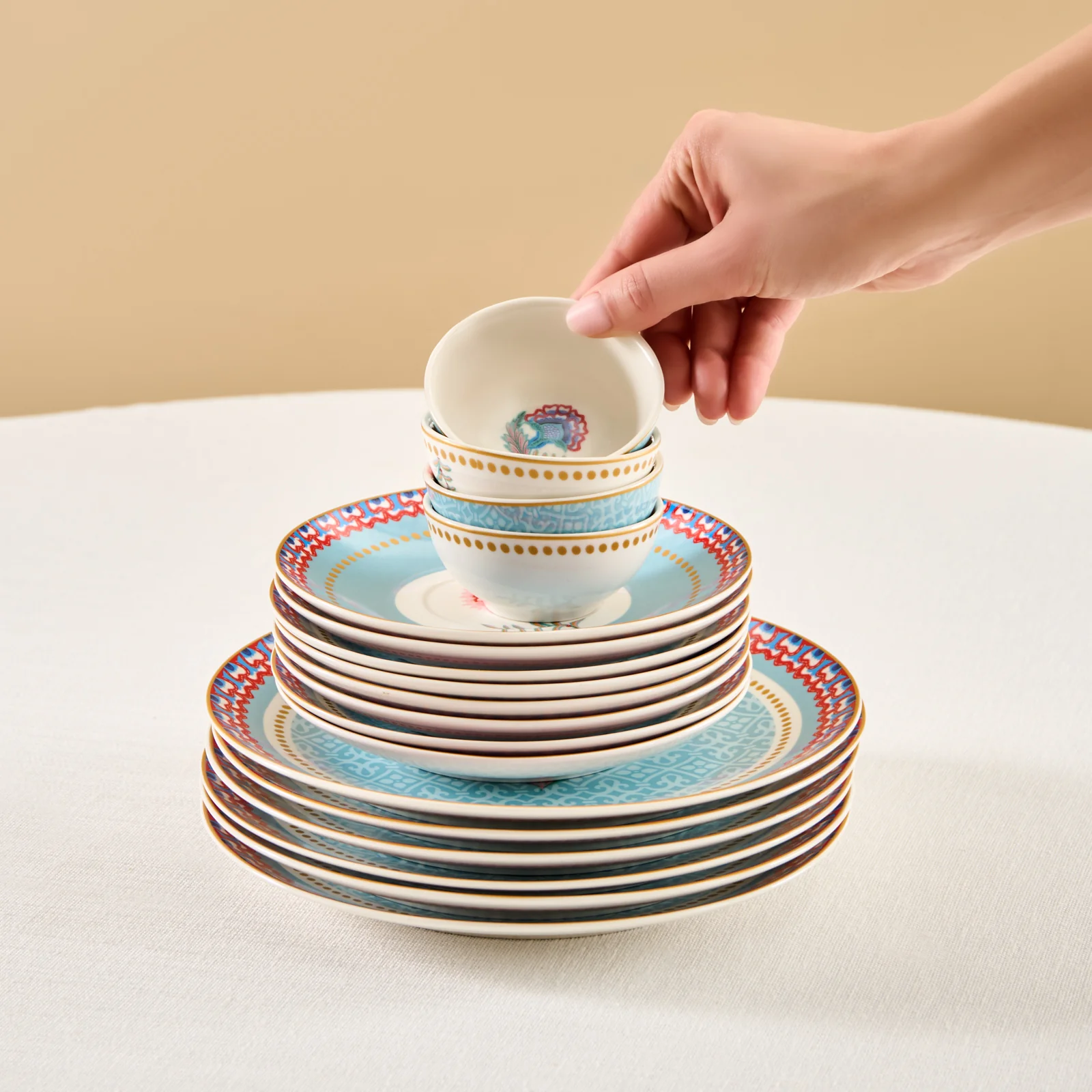 Karaca Forever Bone China Spello 26-Piece Serveware Set for 6 People, Blue - Image 13