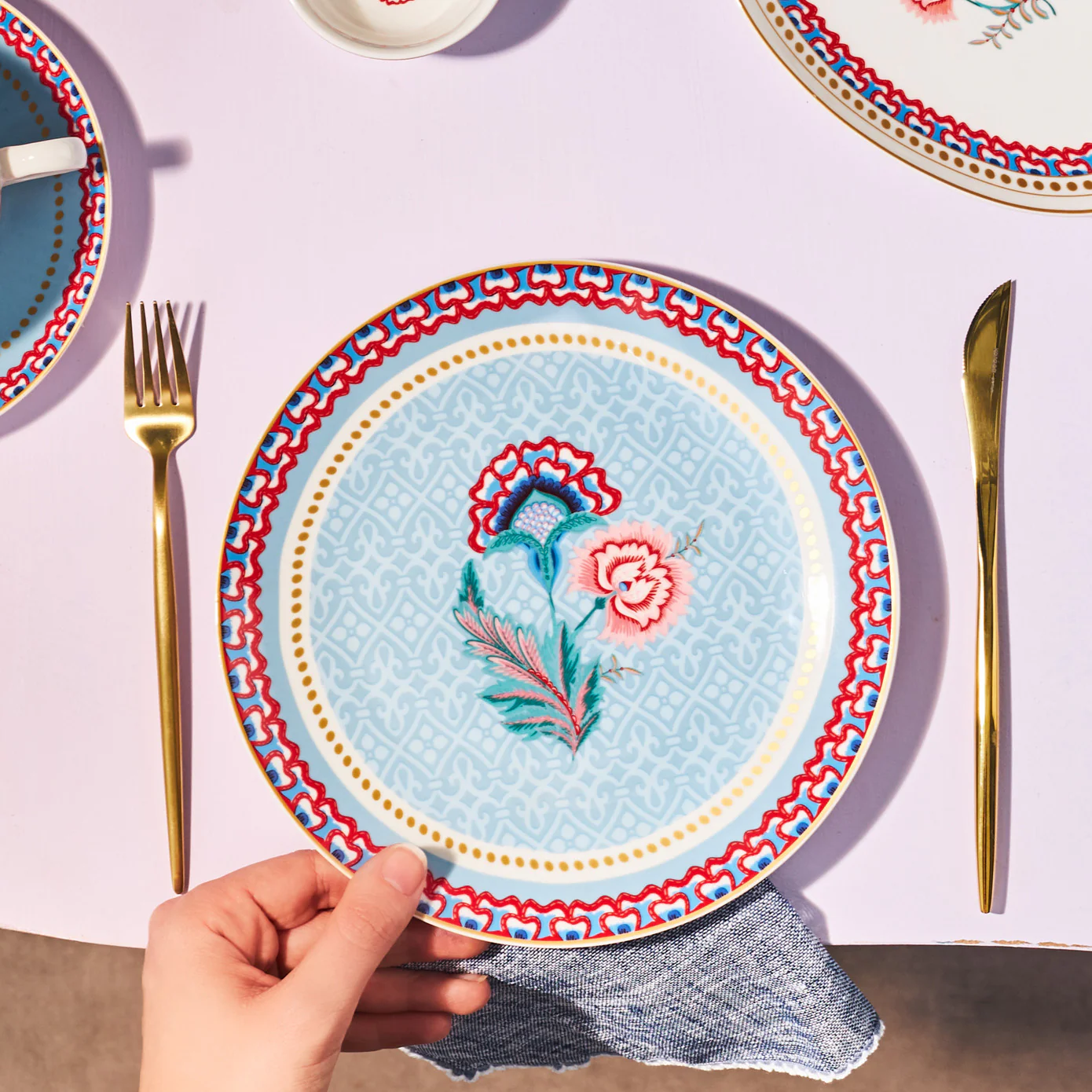 Karaca Forever Bone China Spello 26-Piece Serveware Set for 6 People, Blue - Image 5