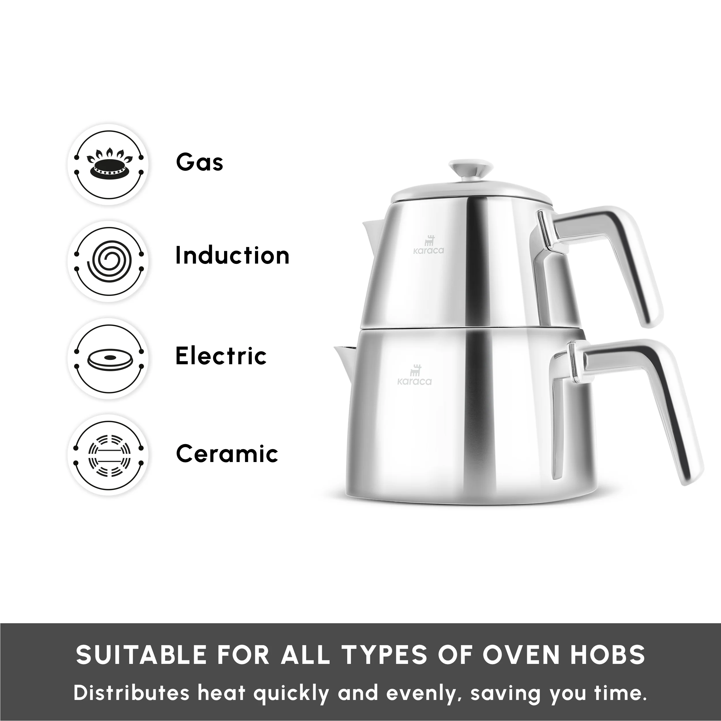 Karaca Brewinox Stainless Steel Teapot Set, Large, Inox - Image 5
