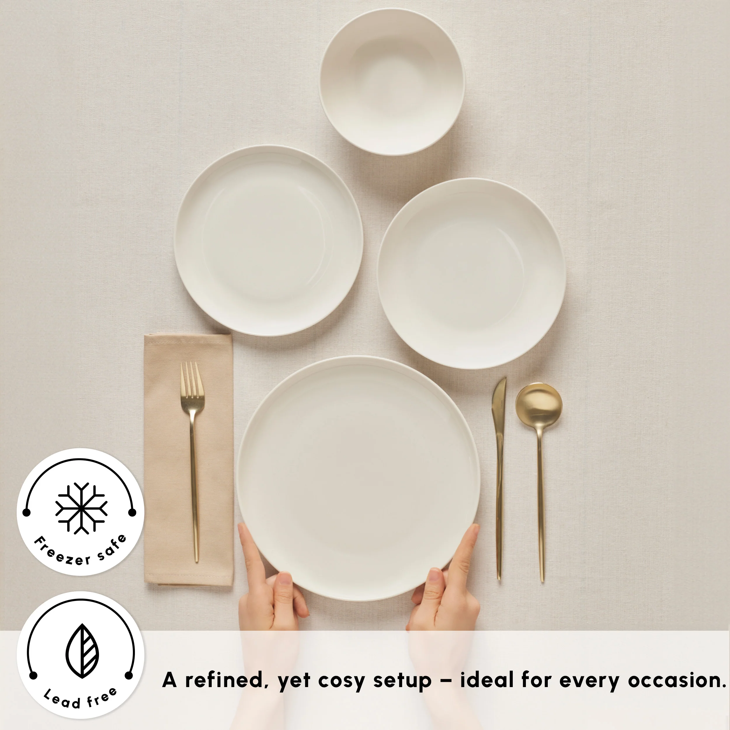 Karaca Streamline Remi Bone China 24-Piece Dinner Set for 6 People, White - Image 4