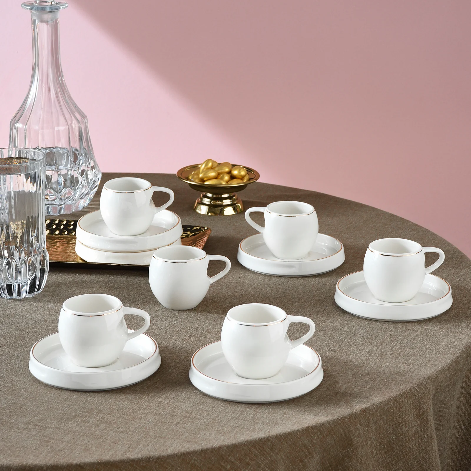 Karaca Streamline Sunset 12-Piece Porcelain Espresso Turkish Coffee Cup Set for 6 People, 100ml, White - Image 2