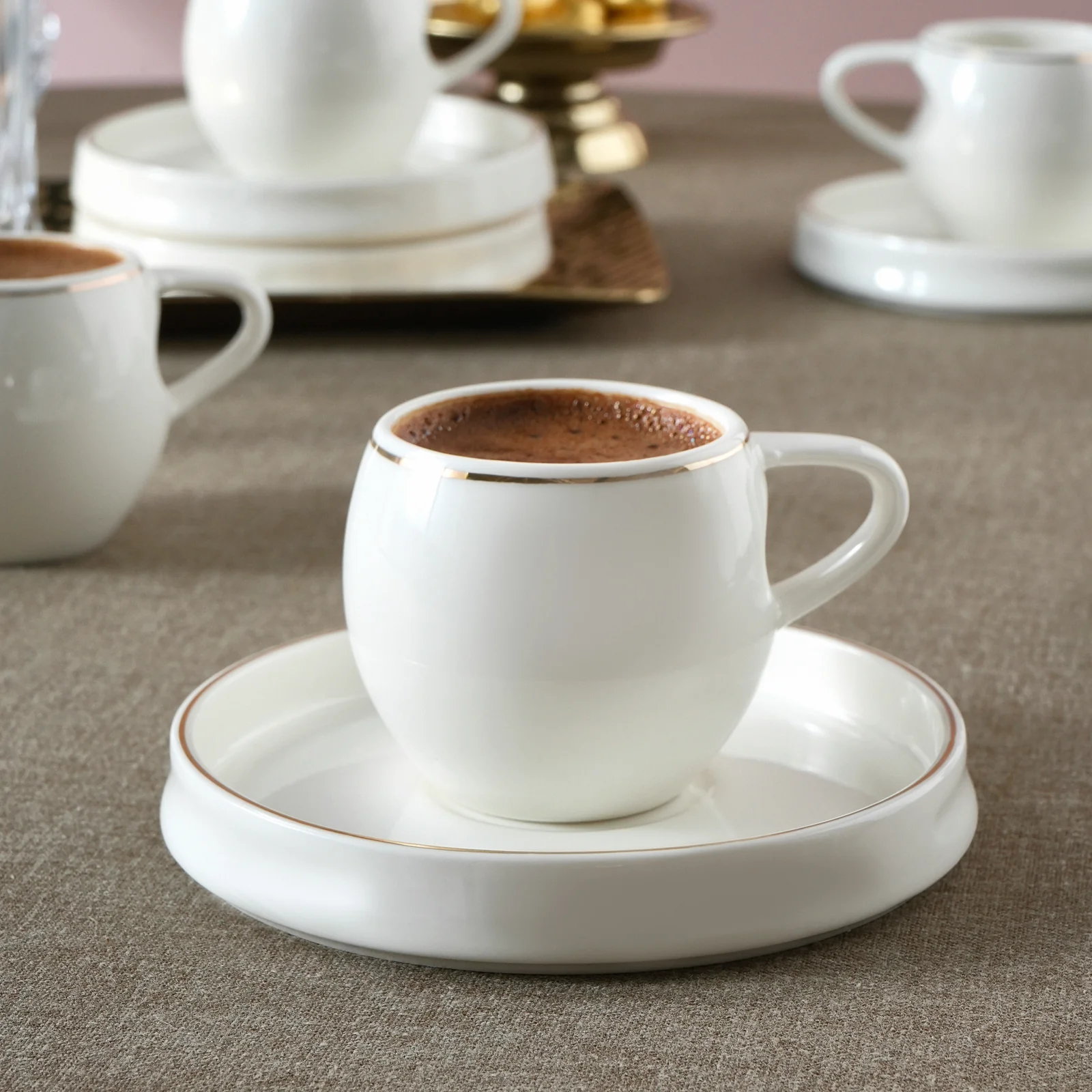 Karaca Streamline Sunset 12-Piece Porcelain Espresso Turkish Coffee Cup Set for 6 People, 100ml, White - Image 3