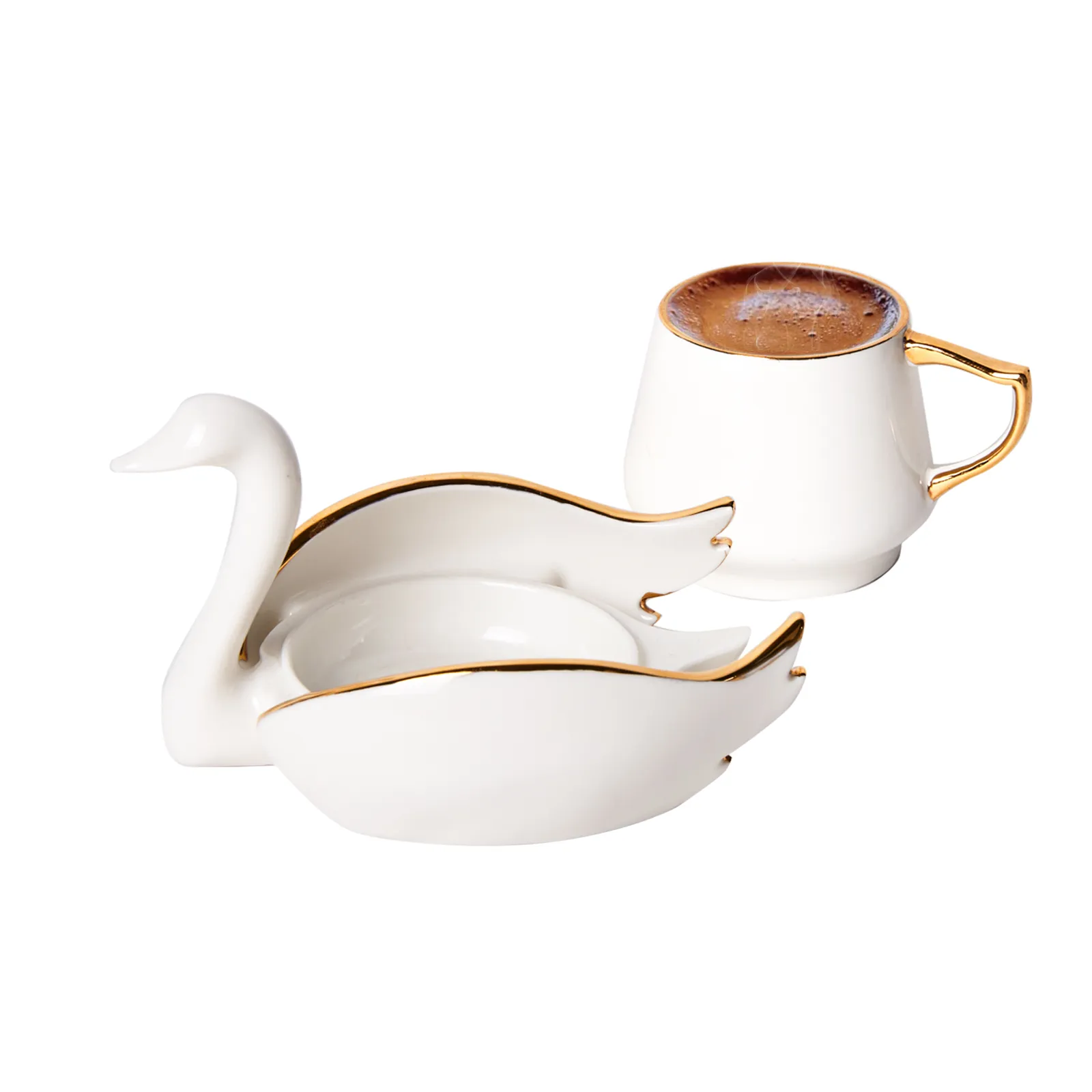Karaca Swan 4-Piece Porcelain Espresso Turkish Coffee Cup Set for 2 People, 70ml, Gold White - Image 4