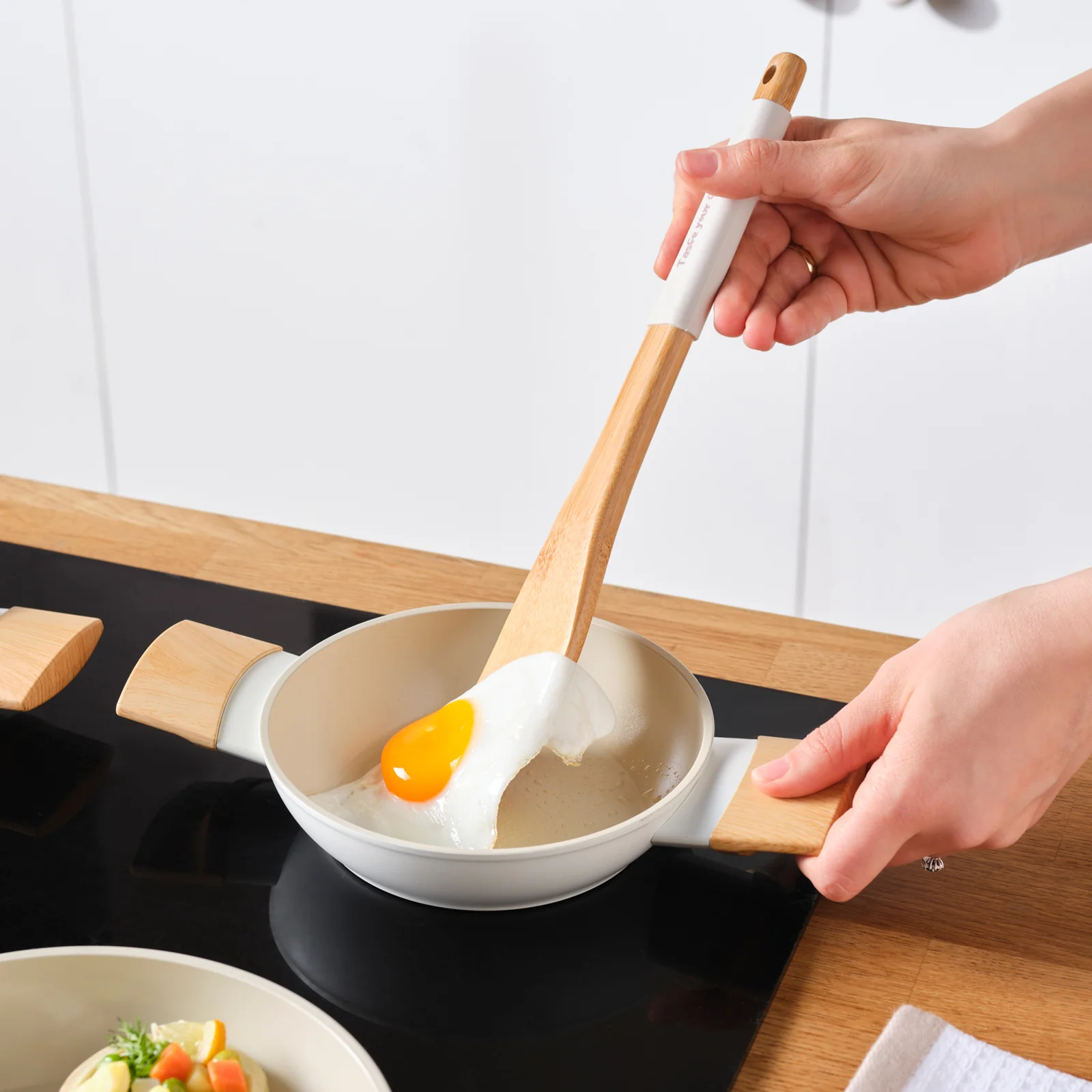 Karaca Swiss Crystal Almond 6-Piece Non-Stick Induction Shallow Casserole Set, Cream - Image 5