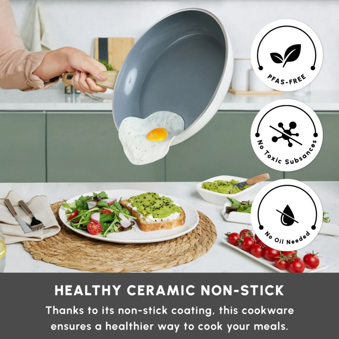 Karaca Swiss Crystal 7-Piece Non-Stick Induction Cookware Set, Creamy - Image 3