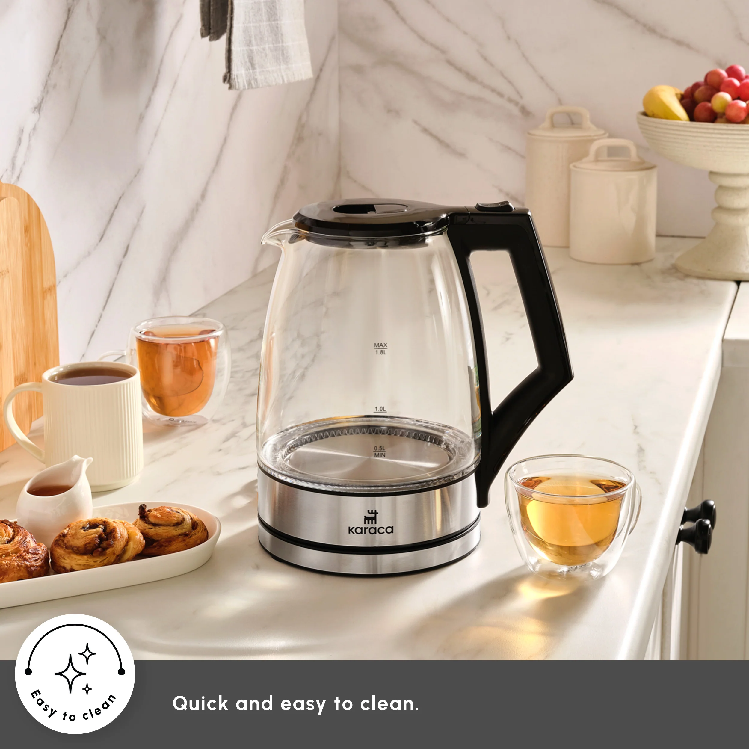 Karaca Glacia Glass Electric Kettle, 2200W, 1,8L, Clear - Image 6