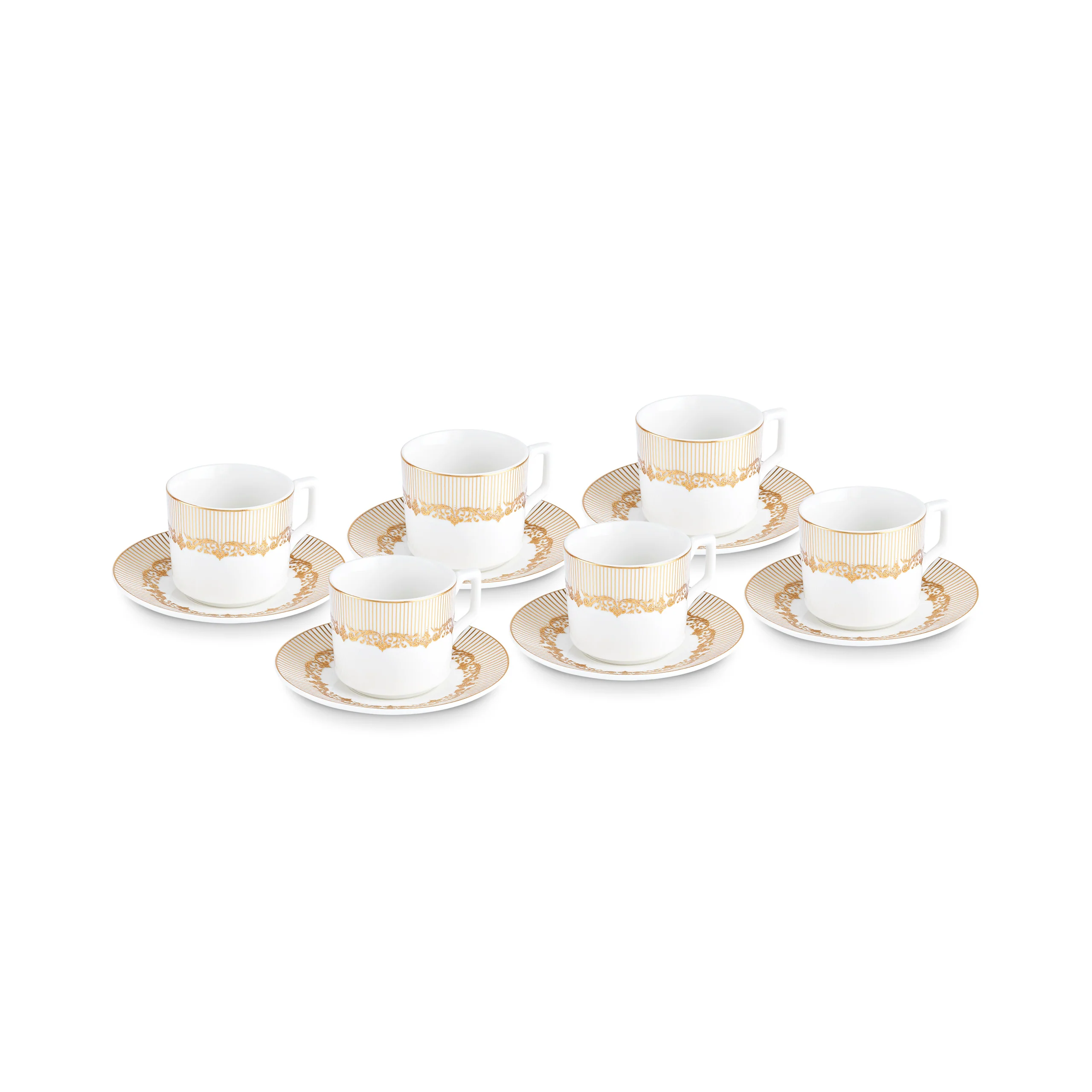Karaca Vildan 12-Piece Bone China Espresso Turkish Coffee Cup Set for 6 People, 100ml, Gold - Image 5