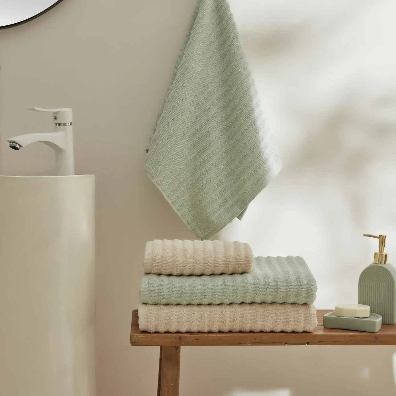 Karaca Home Morina 4-Piece 100% Turkish Cotton Towel Set, Mint- Beige - Image 3
