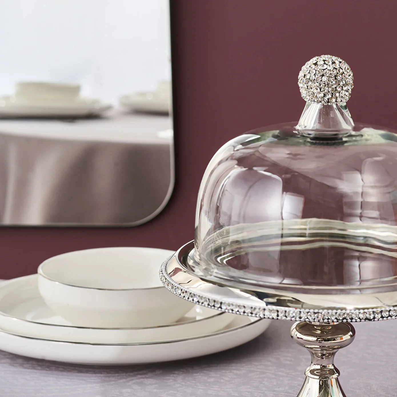 Karaca Majesty Stainless Steel Cake Stand, 26x21cm, Silver - Image 2