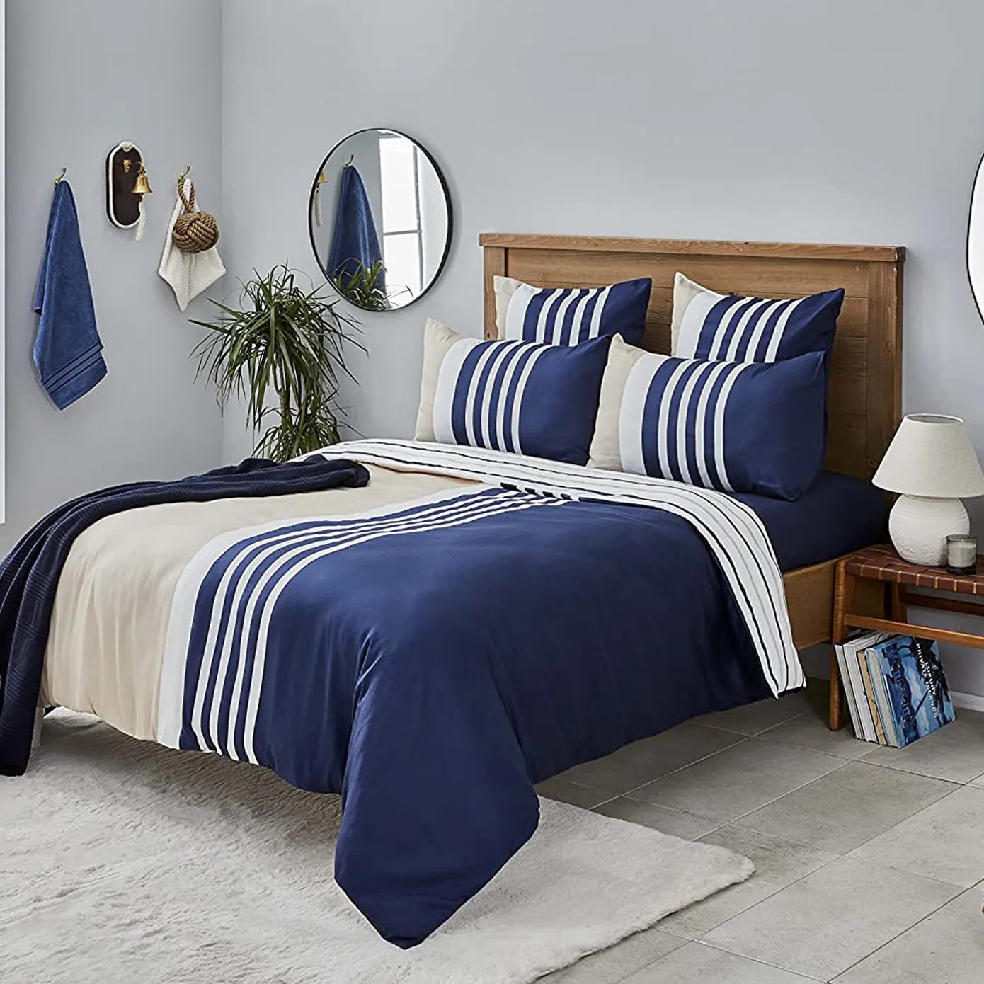 Nautica Home  Aport 100% Cotton Duvet Cover Set, King, 230cmx220cm, Navy Blue
