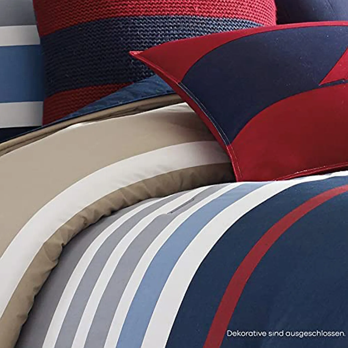Nautica Home Bradford 100% Turkish Cotton Duvet Cover Set, King, 230cmx220cm, Navy Blue Multi - Image 2