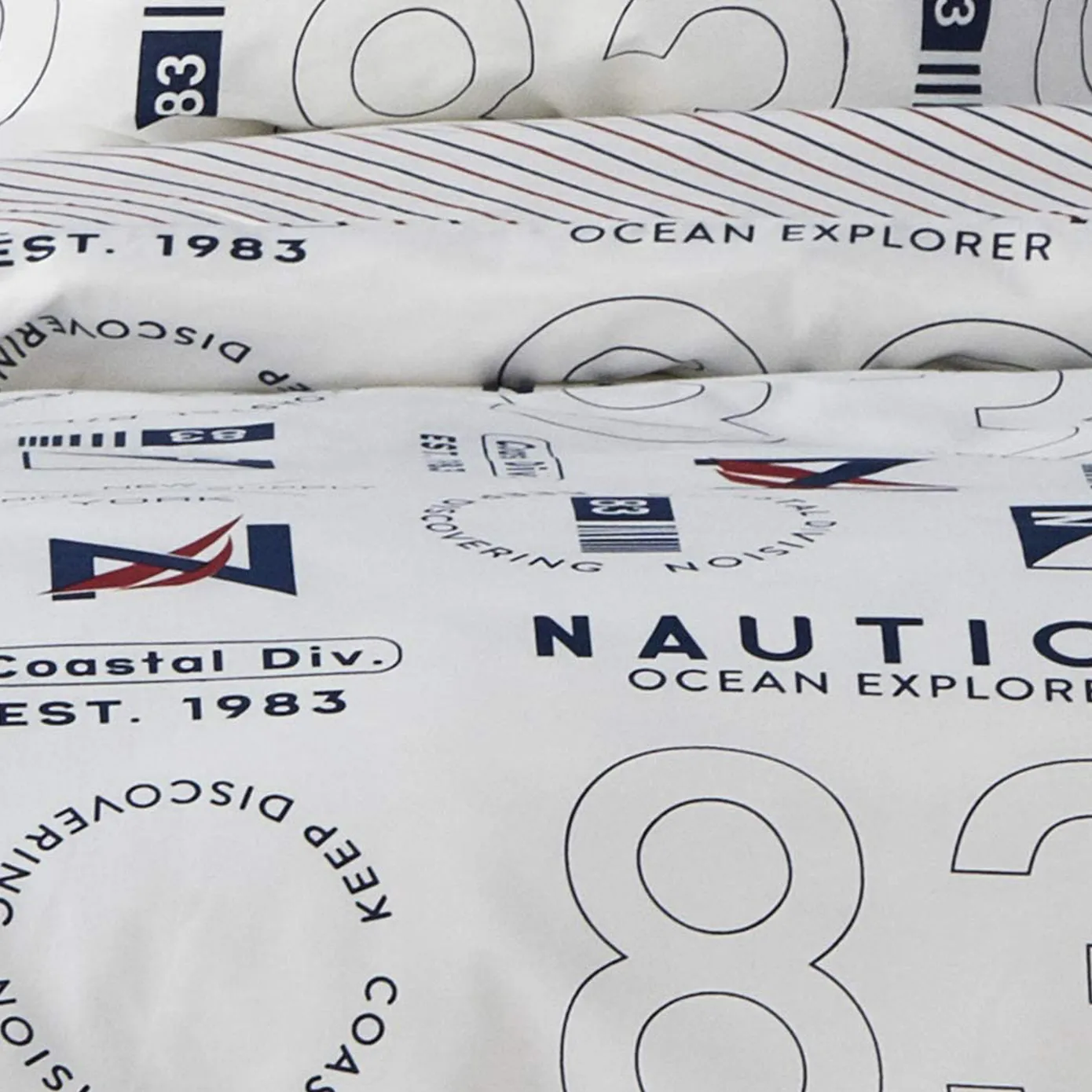 Nautica Home Discovery 100% Turkish Cotton Duvet Cover Set, Double, 200cmx200cm, White Multi - Image 2