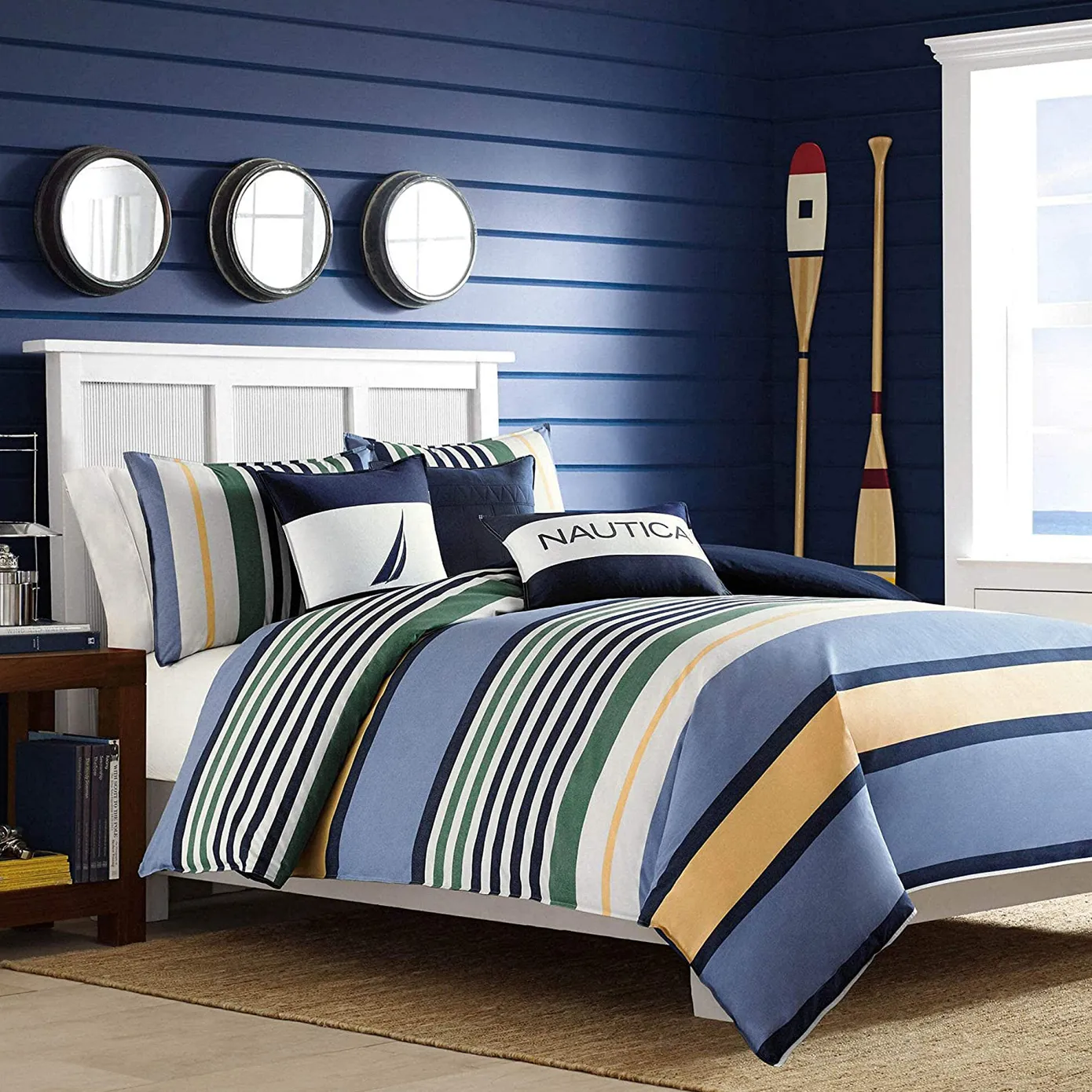 Nautica Home Dover 100% Turkish Cotton Duvet Cover Set, Single, 140cmx200cm, Blue Multi
