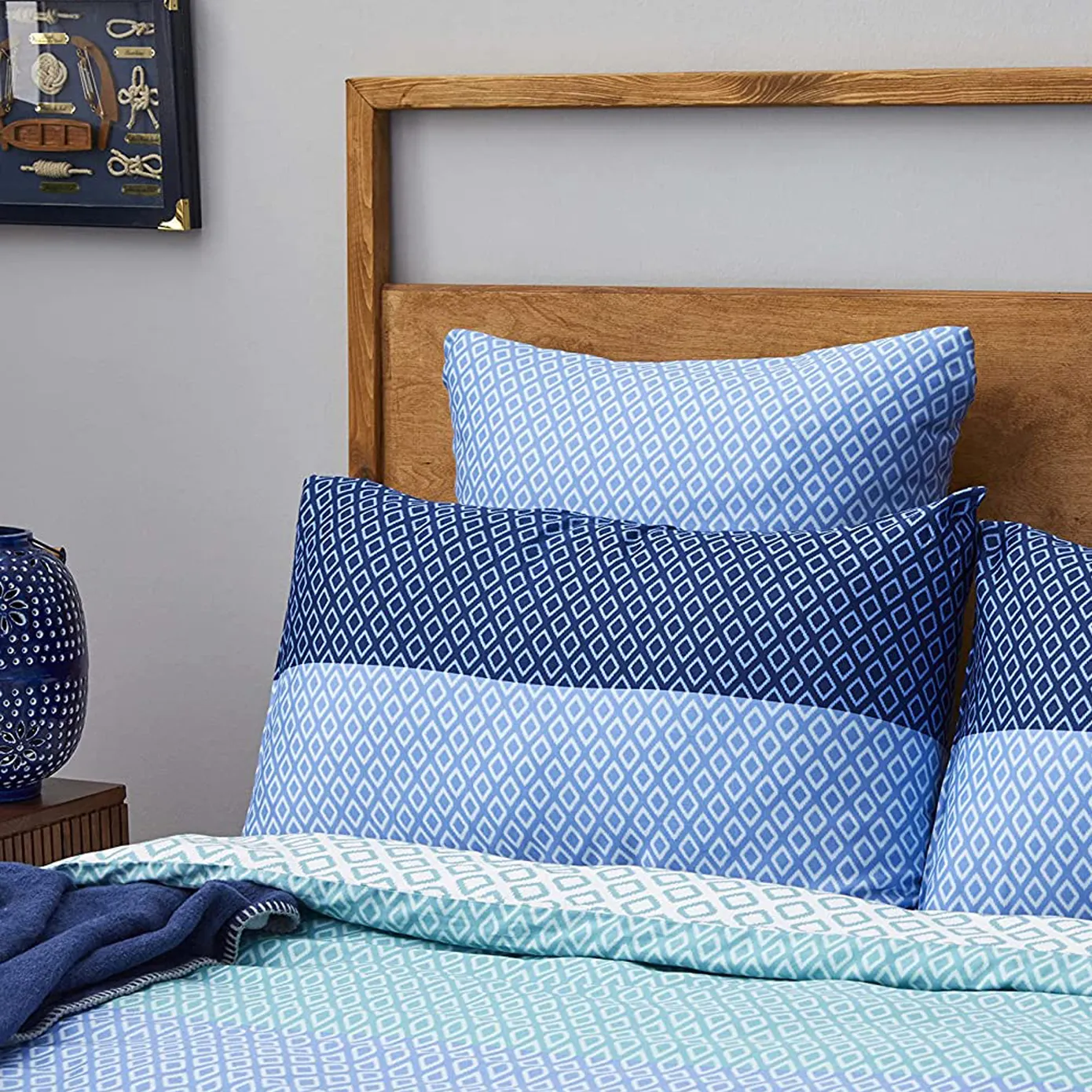 Nautica Home Grace 100% Cotton Duvet Cover Set, Double, 200cmx200cm, Blue Multi - Image 2