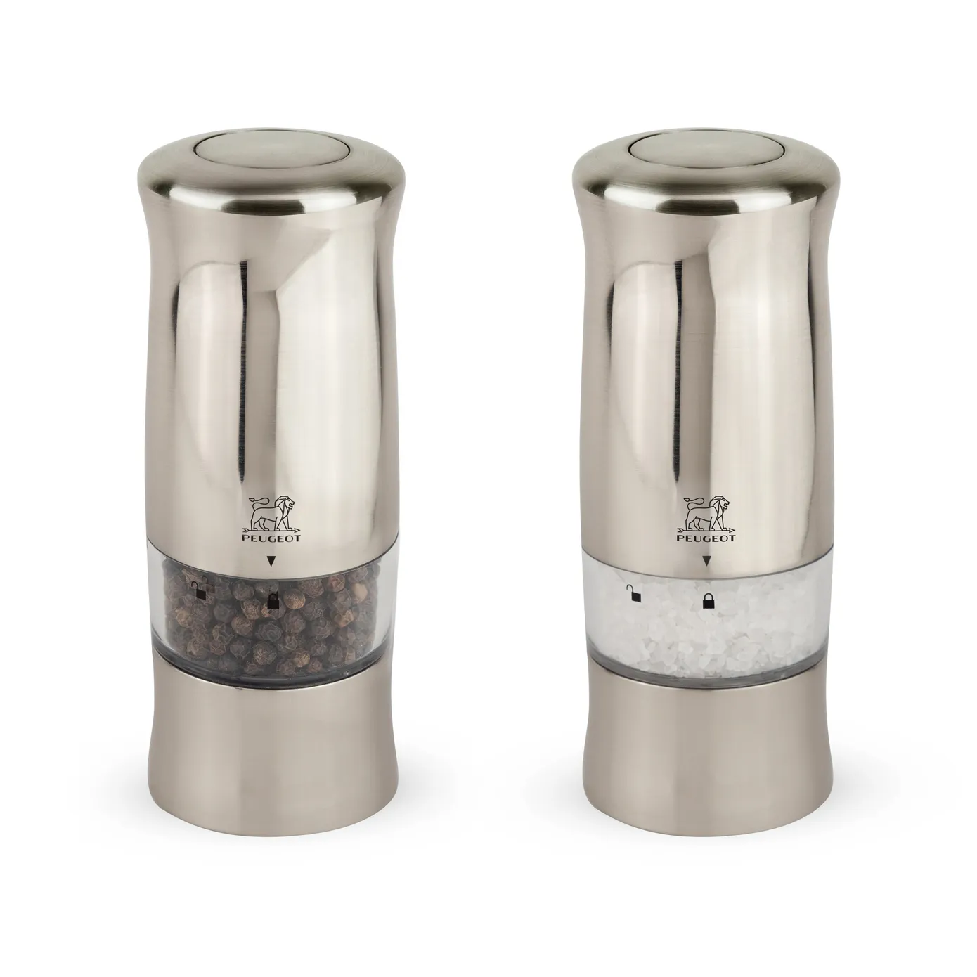 Peugeot Zeli 2 Piece Electric Stainless Steel Salt and Pepper Grinder, 14cm, Silver - Image 2